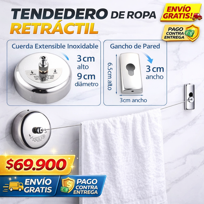 TENDEDERO DE ROPA RETRACTIL AJUSTABLE 2,5 METROS